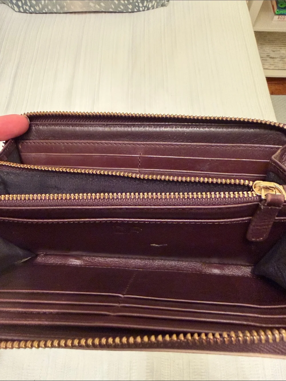 Diane Von Furstenberg Brown Croc-Embossed Wallet with Beige Trim